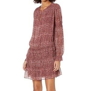 NWT Joie Snow Long Sleeve Port Wine Drop-Waist 100% Silk Mini Dress Size Small